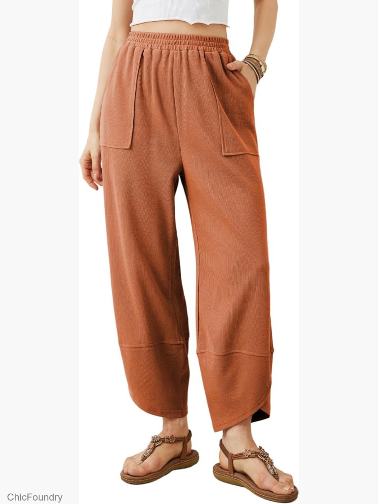 Elastic Waist Wide Leg Palazzo Pants With Pockets Casual Streetwear
